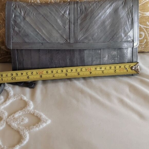 Super Sleek Gray Vintage 🩶Eel Skin Clutch /Shoulder Crossbody Purse - Picture 12 of 15